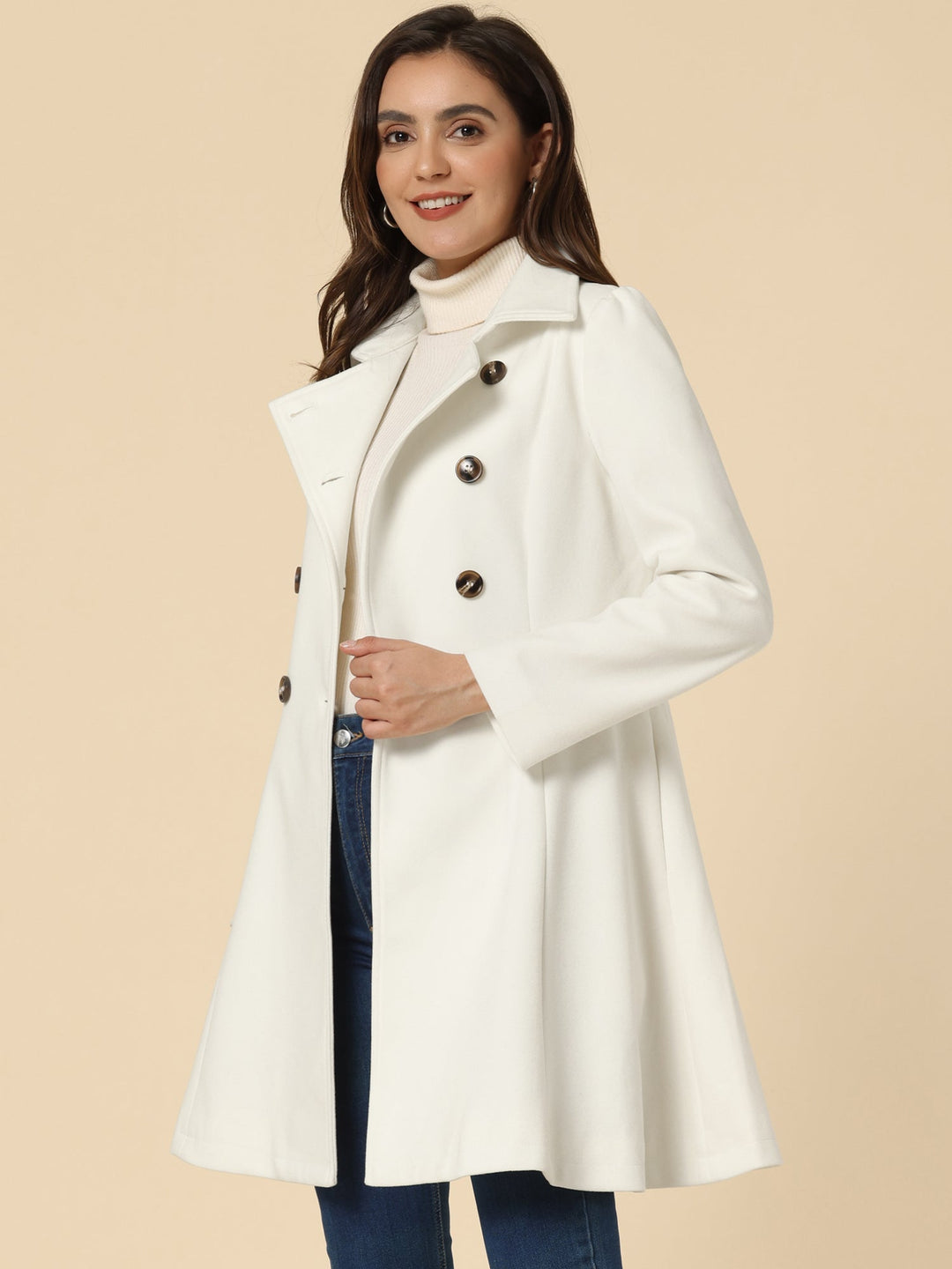 Women's Fit-and-Flare Double-Breasted Trench Coat