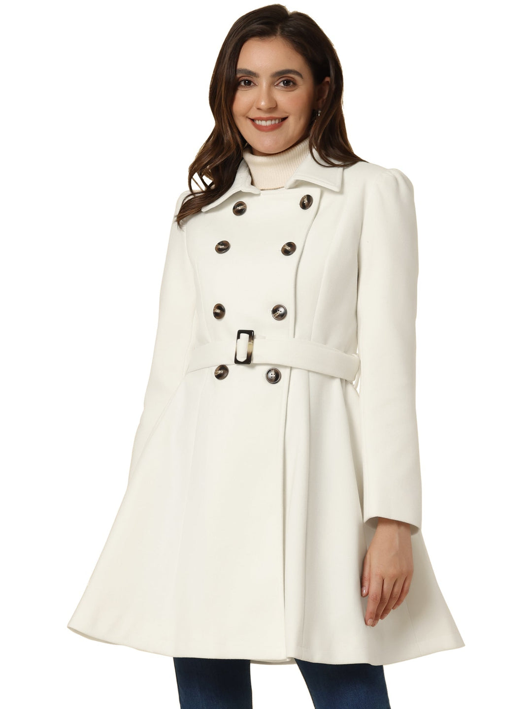 Women's Fit-and-Flare Double-Breasted Trench Coat