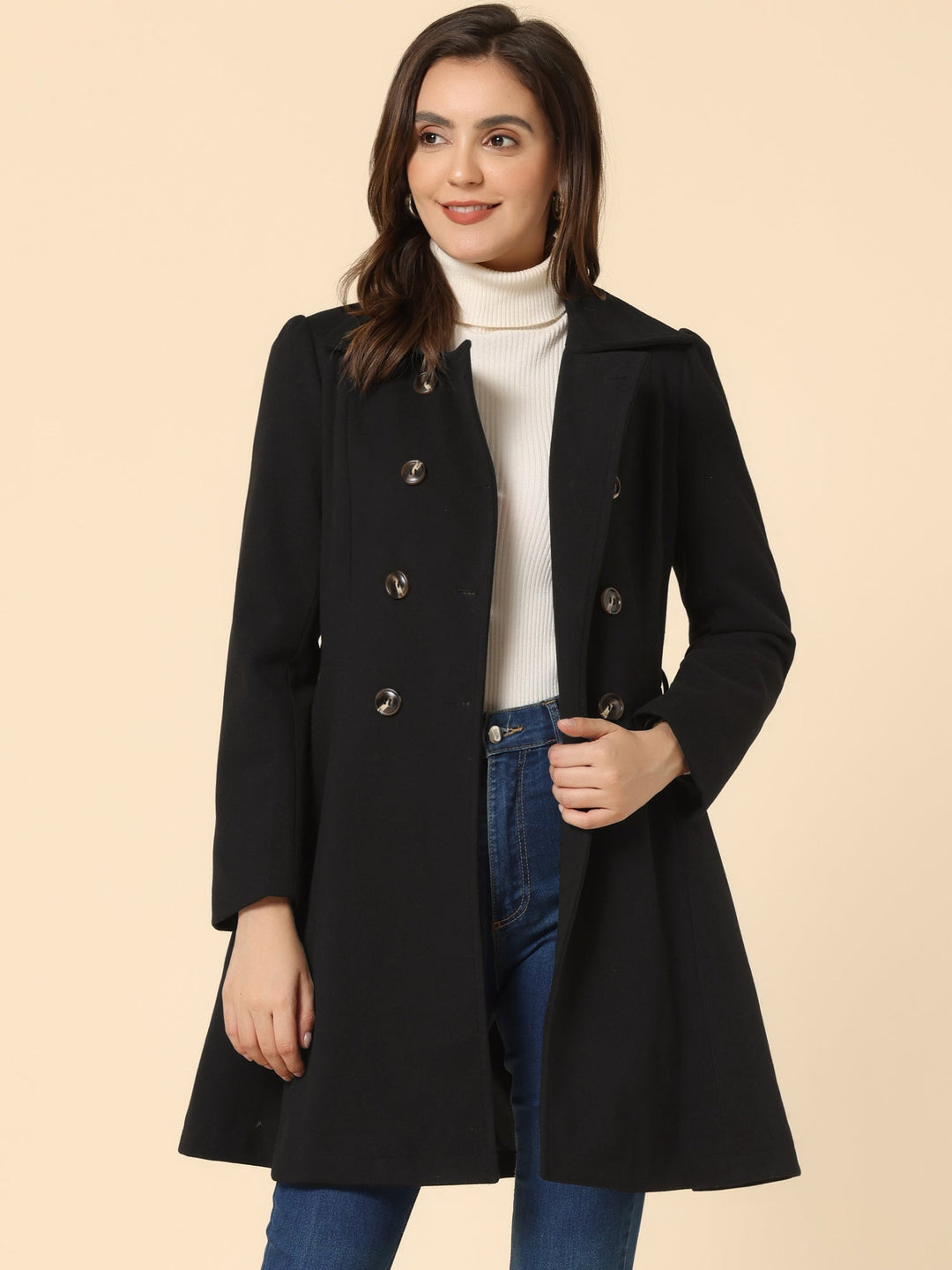 Women's Fit-and-Flare Double-Breasted Trench Coat