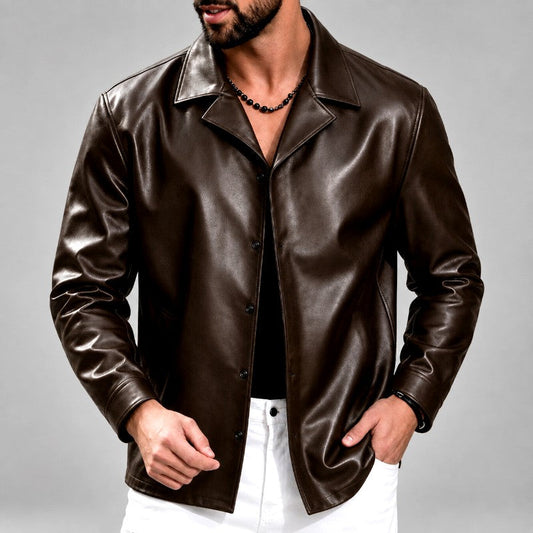 Veste en similicuir pour homme à col à revers cranté