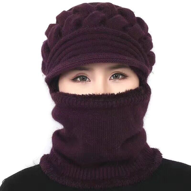 Women's Cable Knit Wool Winter Hat Set-The Yellow Prime