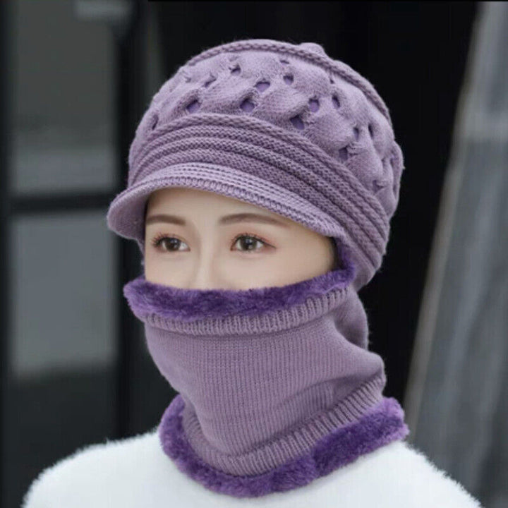 Women's Cable Knit Wool Winter Hat Set-The Yellow Prime