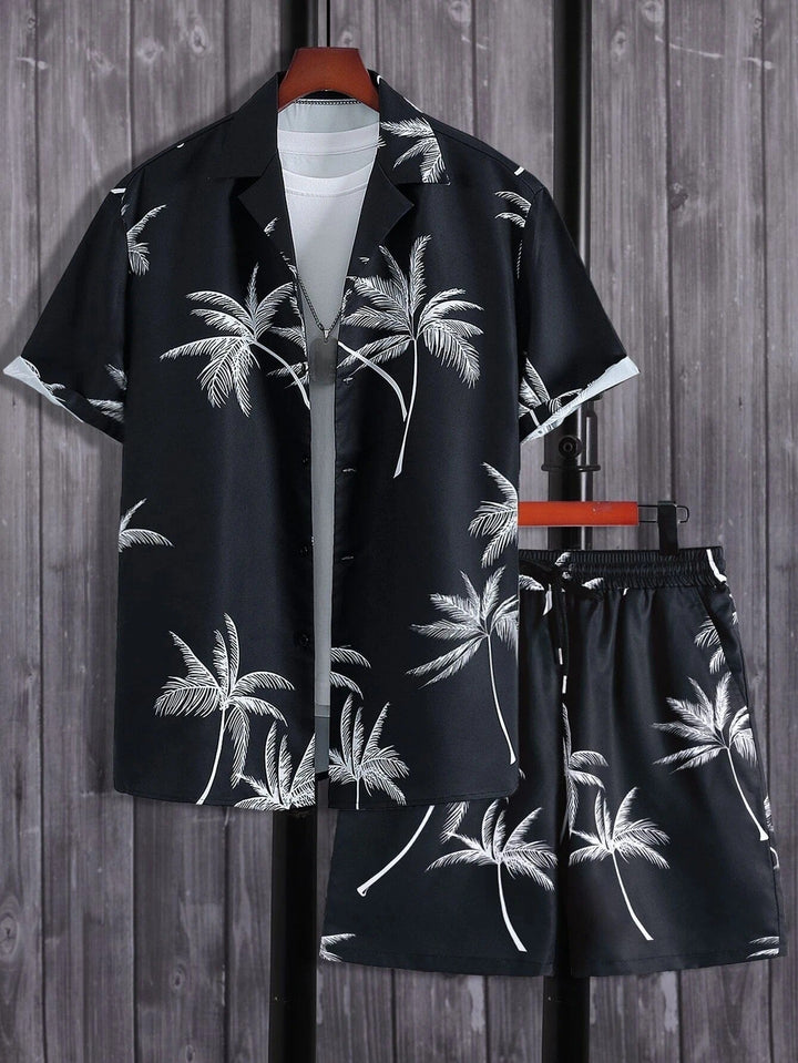 Men's Tropical Print Summer Set, Lightweight Shirt and Shorts-The Yellow Prime