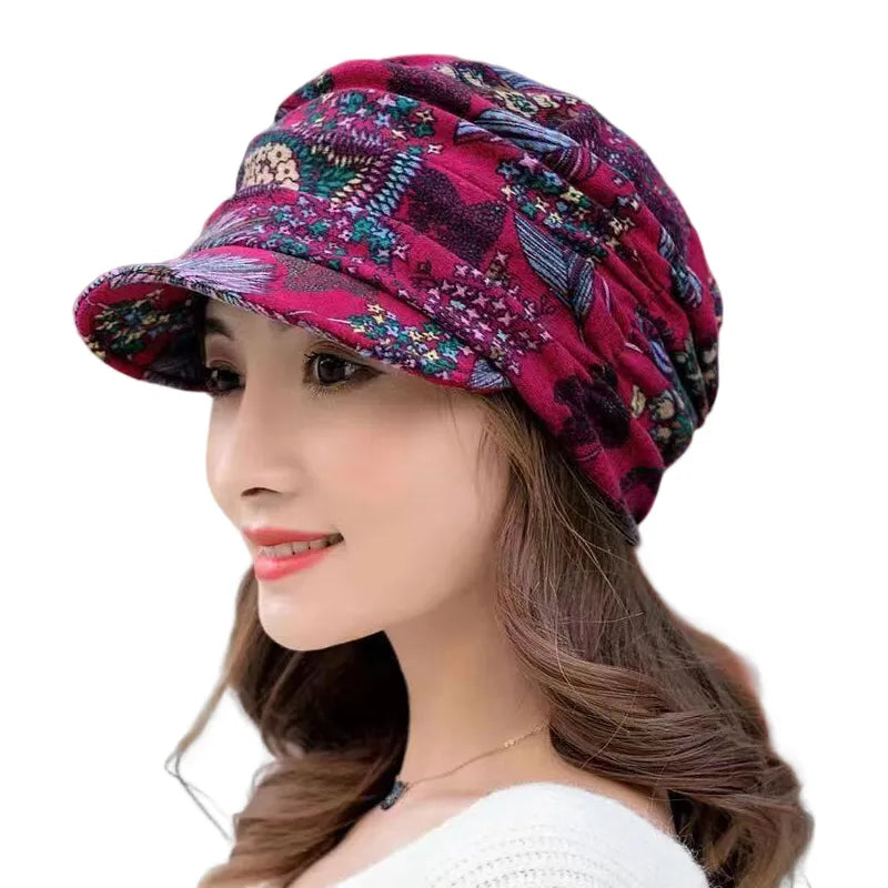 Women's Warm Textured Winter Cap - Short Brim, Cotton Blend-The Yellow Prime