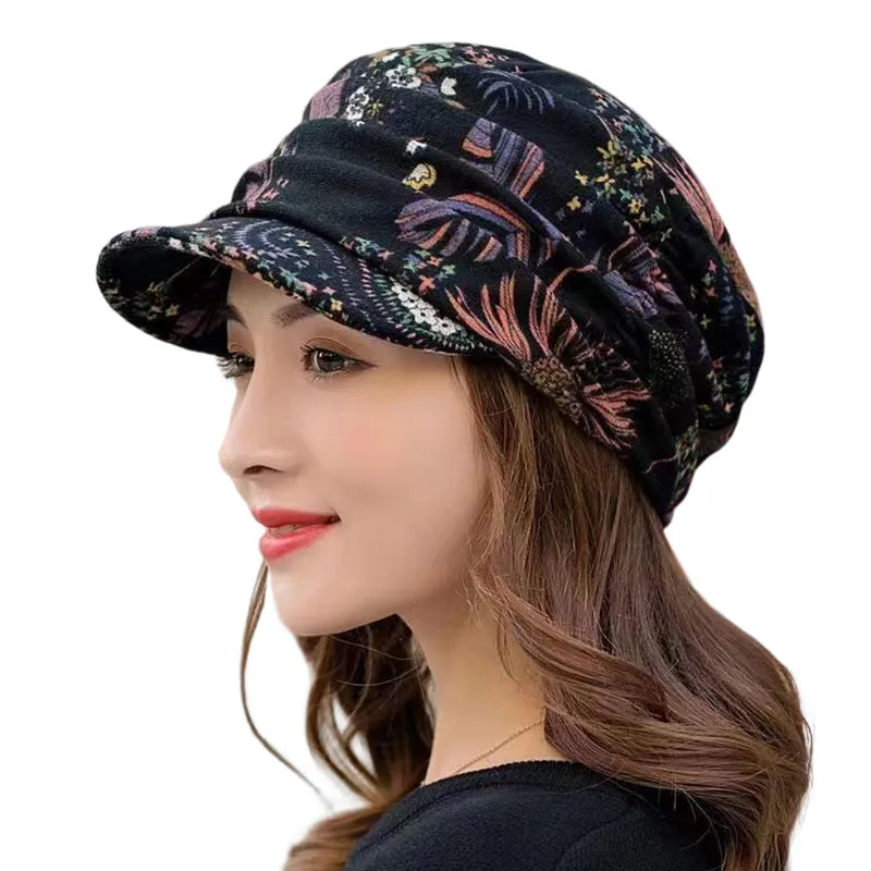 Women's Warm Textured Winter Cap - Short Brim, Cotton Blend-The Yellow Prime