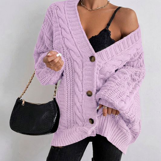 Women's V-Neck Relaxed Fit Button-Up Knit Cardigan