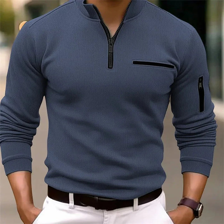 Suéter clásico para hombre con cremallera de un cuarto