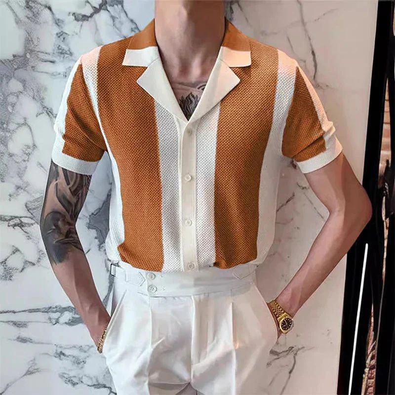 Hiske | Men's Fashionable and Versatile Summer Knit Shirt-The Yellow Prime