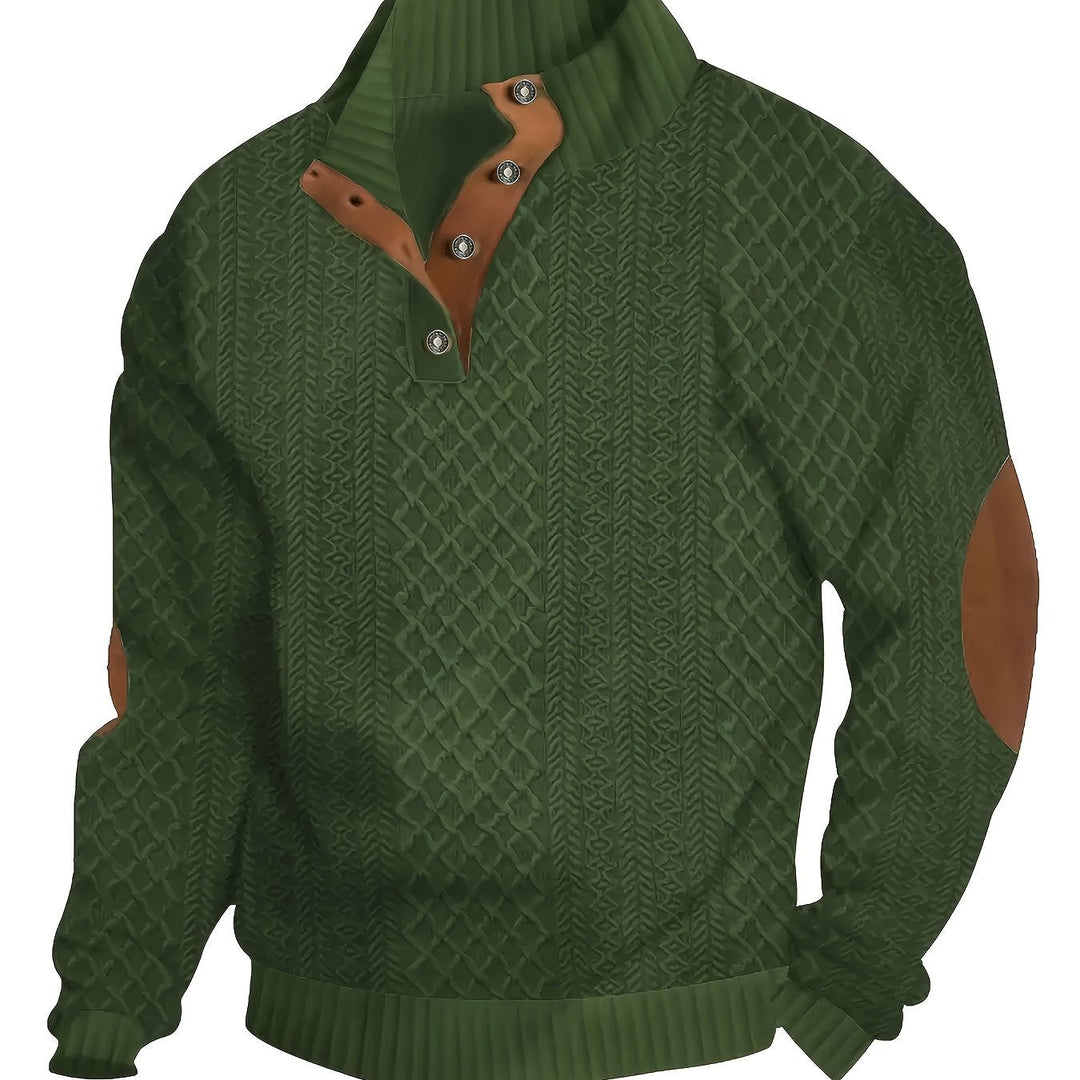 Men's Classic Stand Collar Henley Sweater