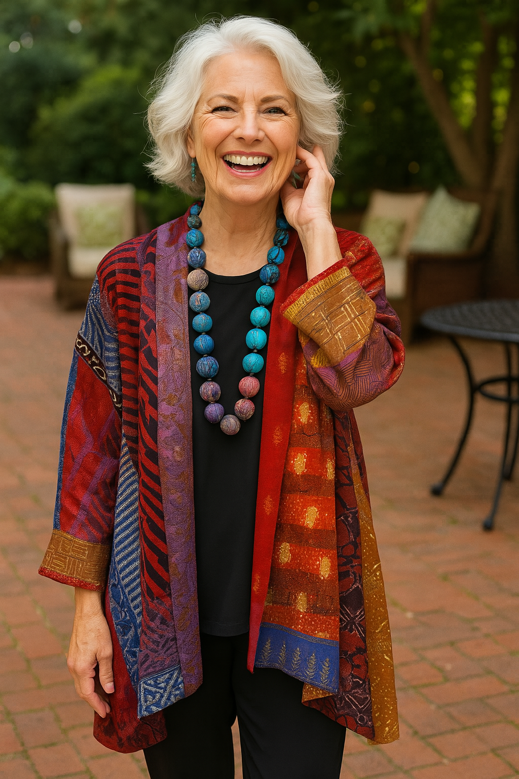 Women's Cardigan Jacket with Patchwork Print and Open Front