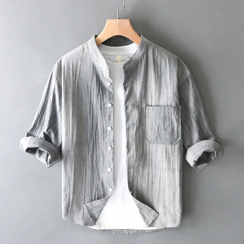Men's Mandarin Collar Shirt in Vibrant Orange-The Yellow Prime