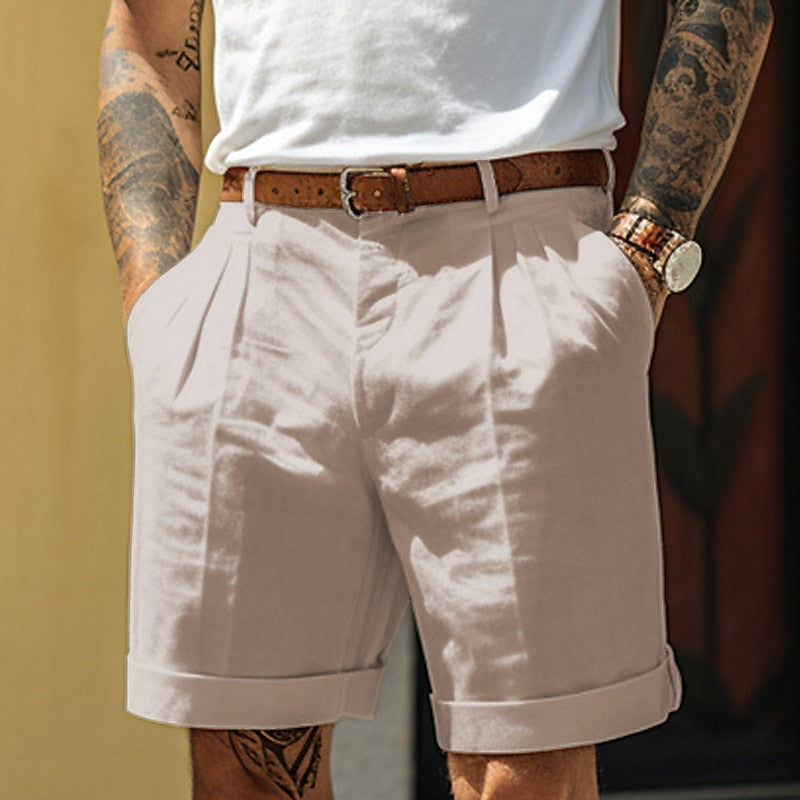 Men's Classic Linen Cotton Casual Shorts-The Yellow Prime