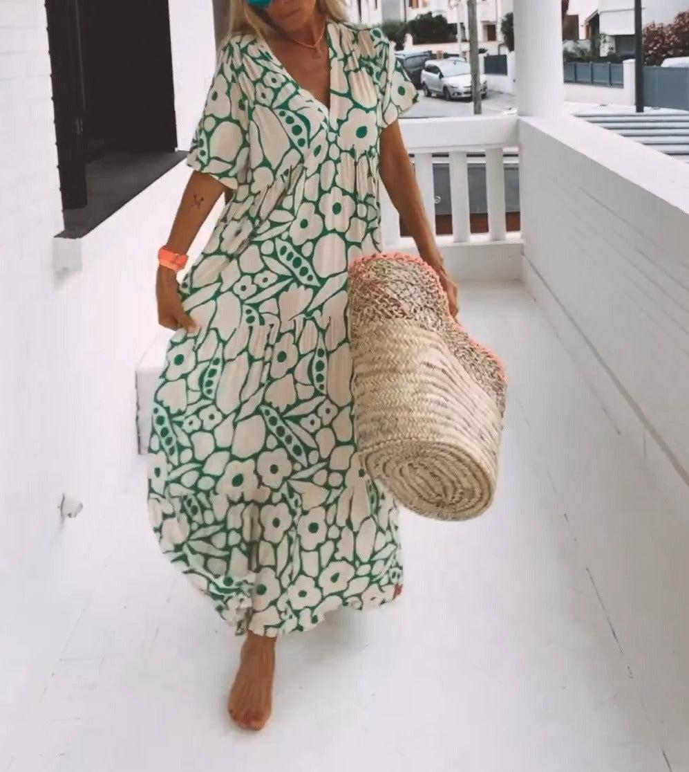 Women's Green Maxi Dress with Short Sleeves-The Yellow Prime