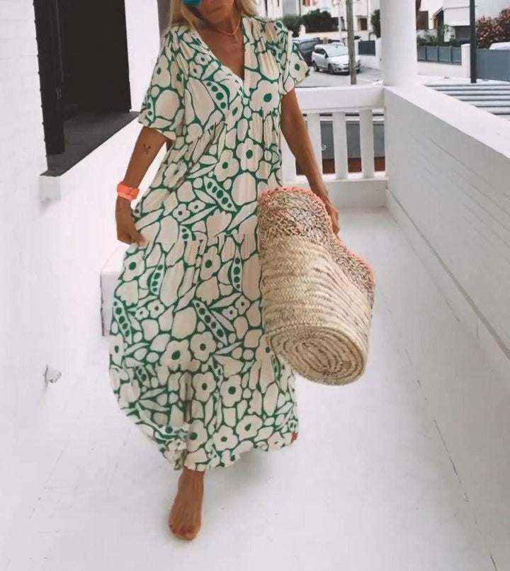 Women's Green Maxi Dress with Short Sleeves-The Yellow Prime