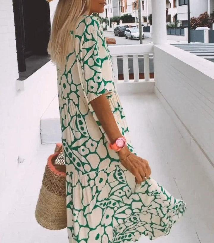 Women's Green Maxi Dress with Short Sleeves-The Yellow Prime