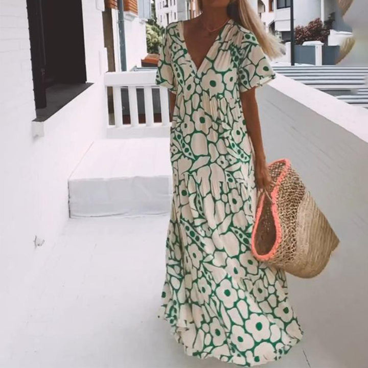 Women's Green Maxi Dress with Short Sleeves-The Yellow Prime