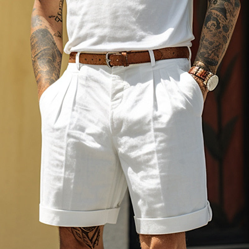 Men's Classic Linen Cotton Casual Shorts-The Yellow Prime