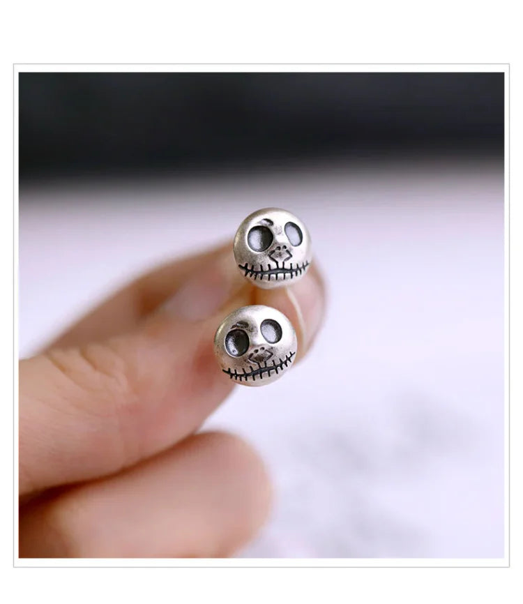 Pendientes de calavera de plata de ley con diseño de calabaza de Halloween
