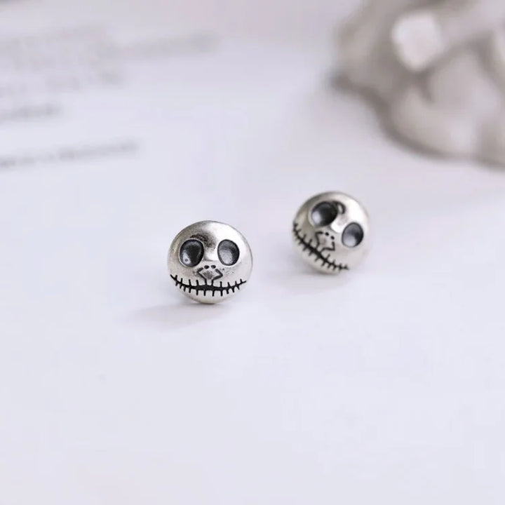 Pendientes de calavera de plata de ley con diseño de calabaza de Halloween