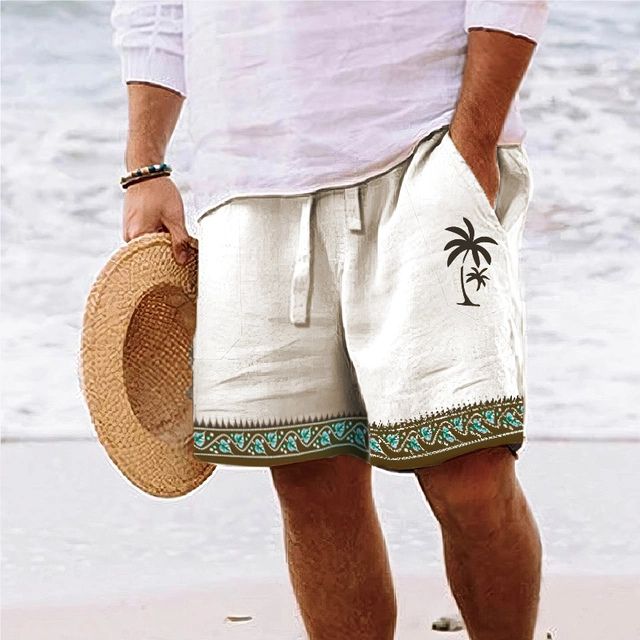 Stylish Men's Beach Shorts with Trendy Coconut Tree Design-The Yellow Prime