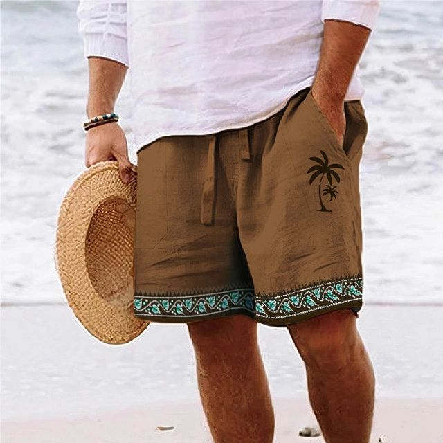 Stylish Men's Beach Shorts with Trendy Coconut Tree Design-The Yellow Prime