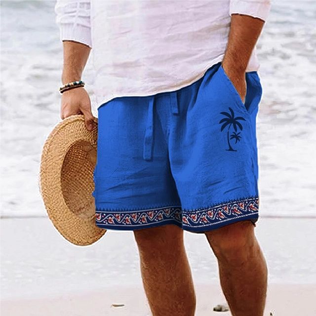 Stylish Men's Beach Shorts with Trendy Coconut Tree Design-The Yellow Prime
