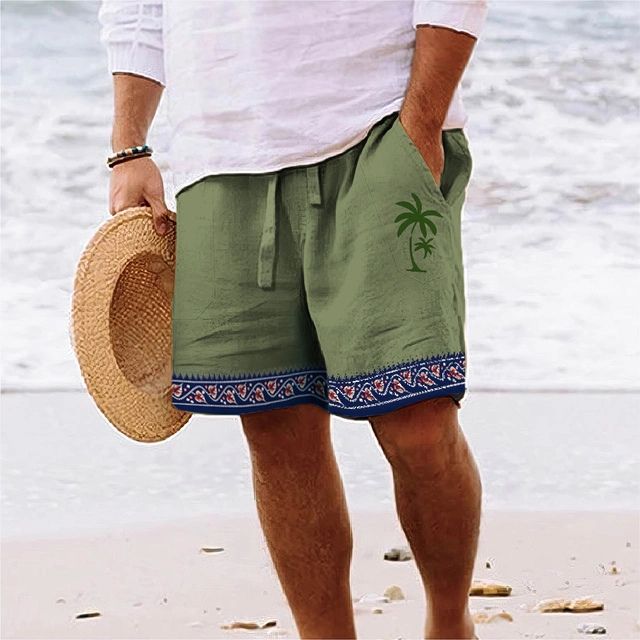 Stylish Men's Beach Shorts with Trendy Coconut Tree Design-The Yellow Prime