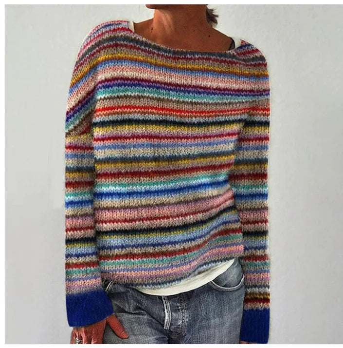 Women's Colorful Scandinavian Patterned Knitted Sweater