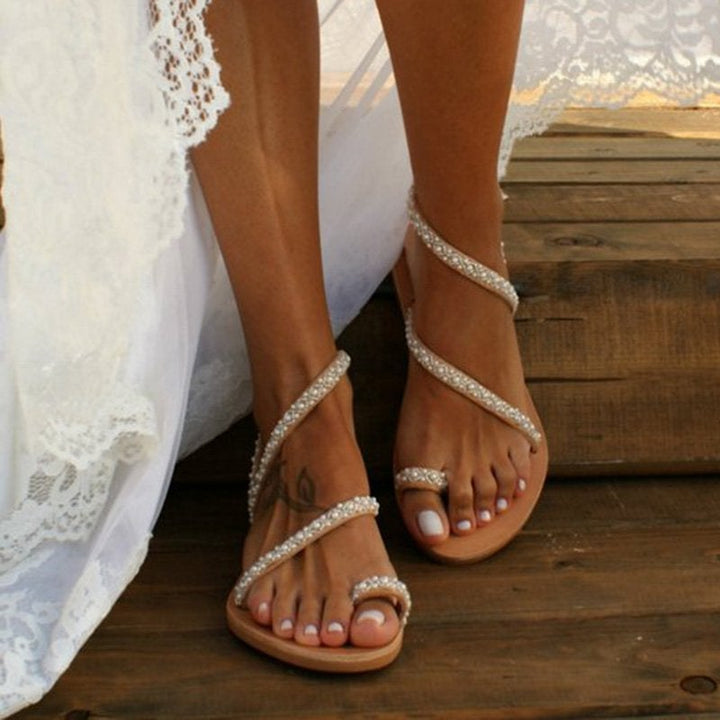 Jade | Women's Trendy Boho Summer Pearl Sandals-The Yellow Prime