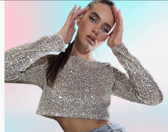 Women's Elegant Sequin Cropped Top-The Yellow Prime