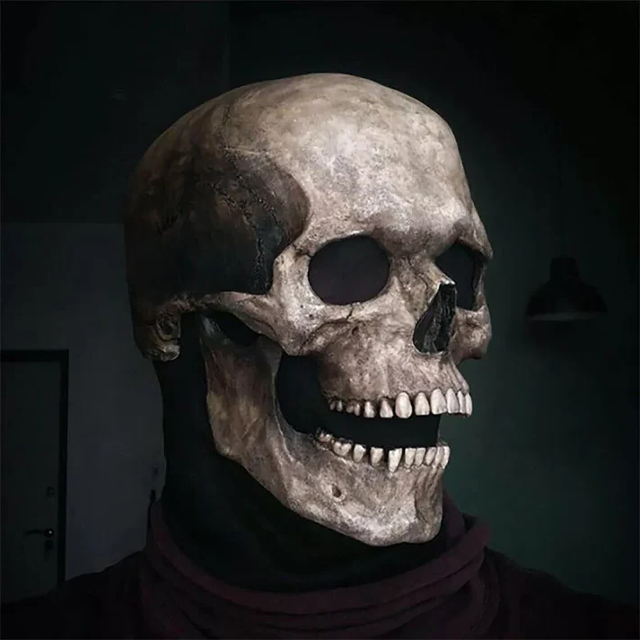 Máscara de caveira realista de Halloween com maxilar móvel e detalhes de ossos