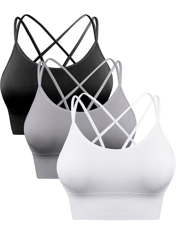 Women's 3-Pack Crisscross Padded Sports Bra for Medium Impact Fitness-The Yellow Prime