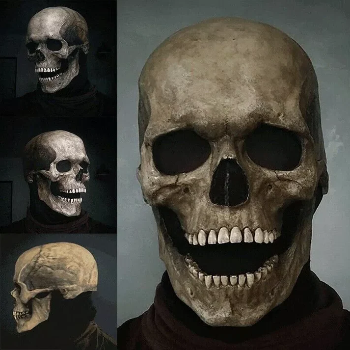 Máscara de caveira realista de Halloween com maxilar móvel e detalhes de ossos