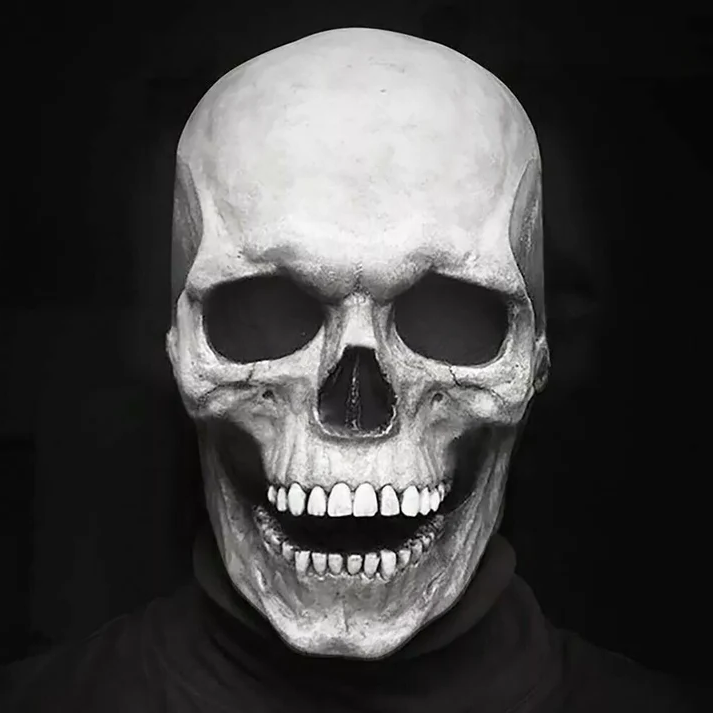 Máscara de caveira realista de Halloween com maxilar móvel e detalhes de ossos