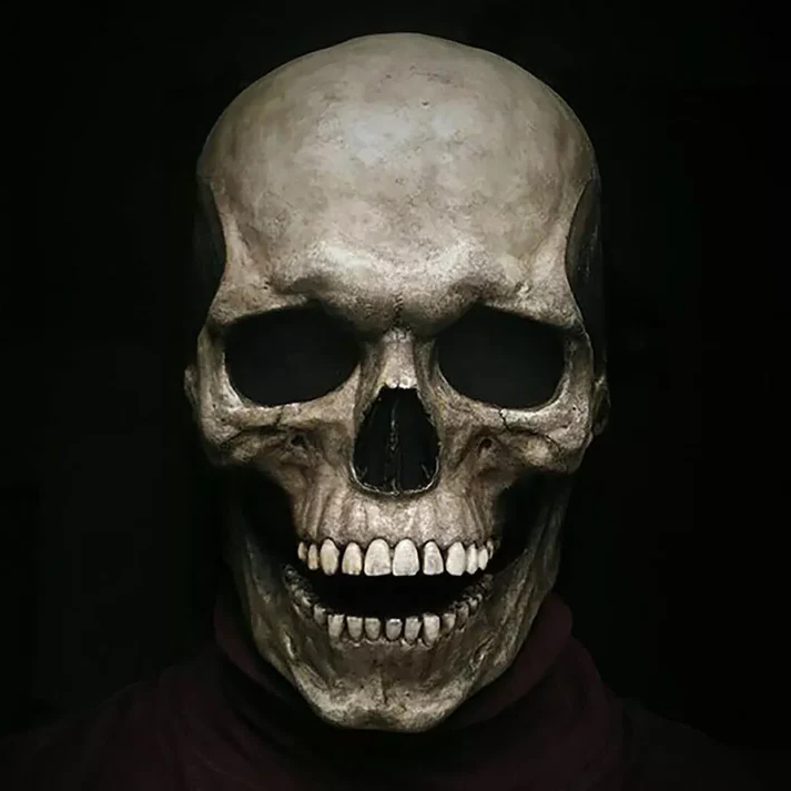 Máscara de caveira realista de Halloween com maxilar móvel e detalhes de ossos