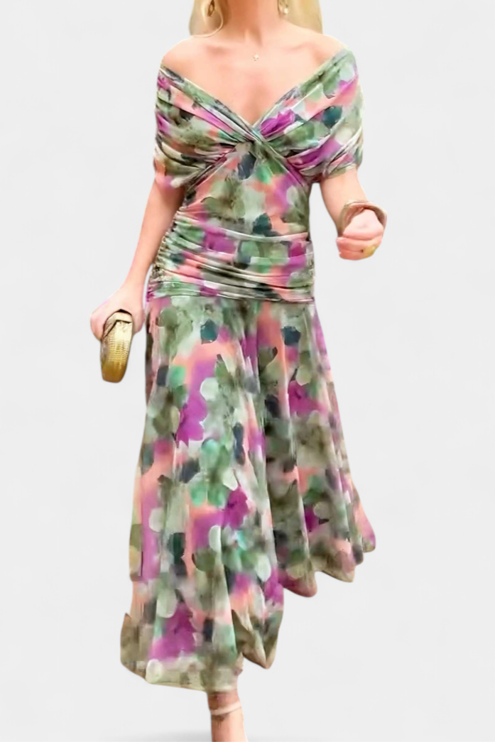 Samantha | Women's Pleated Off-Shoulder Maxi Dress-The Yellow Prime