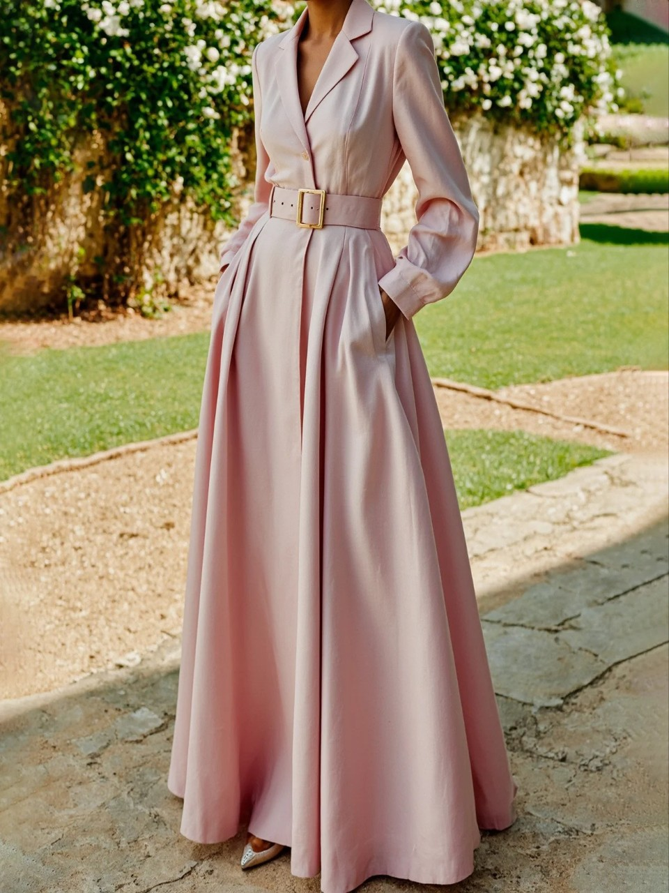 Emma | Women's Elegant Belted Maxi Dress-The Yellow Prime