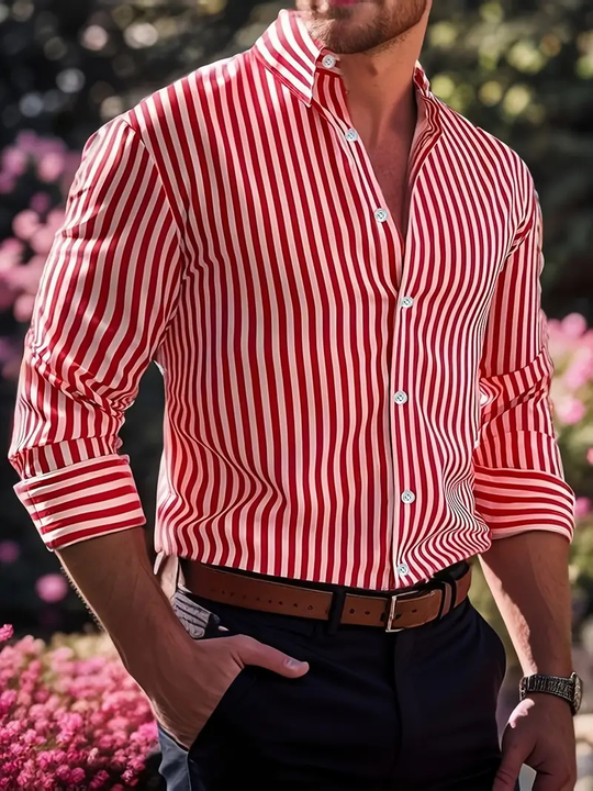Men's Casual Striped Button-Up Shirt-The Yellow Prime