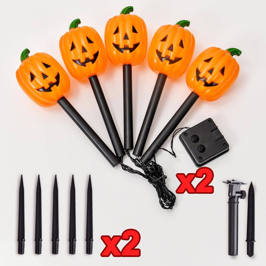 Luzes solares em estacas com abóboras, conjunto de 10, para decoração exterior de Halloween