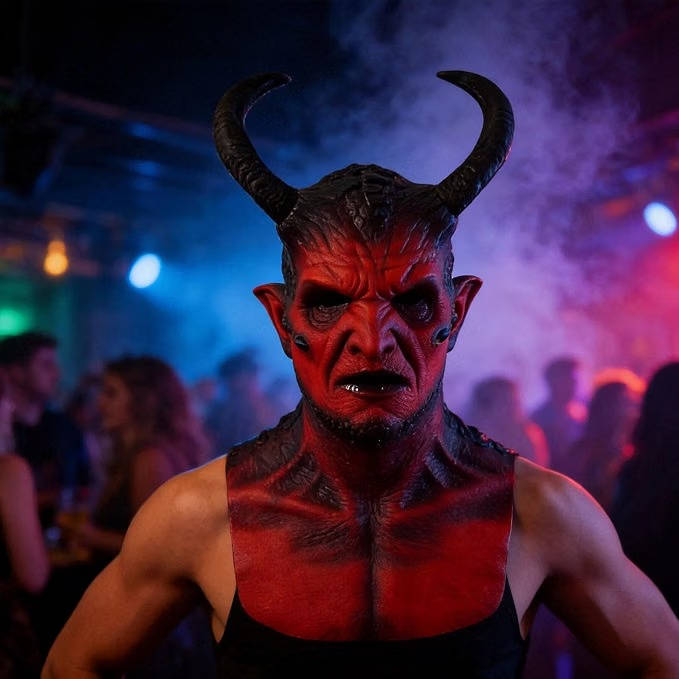 Realistisk dæmonmaske med horn fra Halloween til cosplay og fester