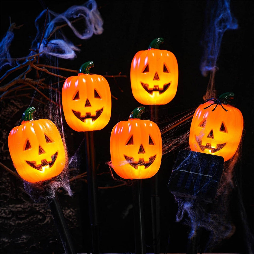 Luzes solares em estacas com abóboras, conjunto de 10, para decoração exterior de Halloween