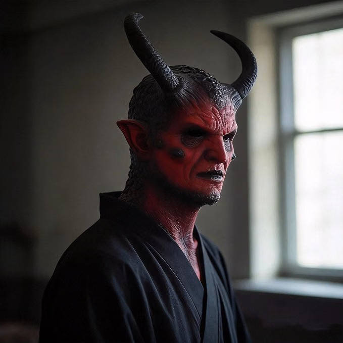 Realistisk dæmonmaske med horn fra Halloween til cosplay og fester