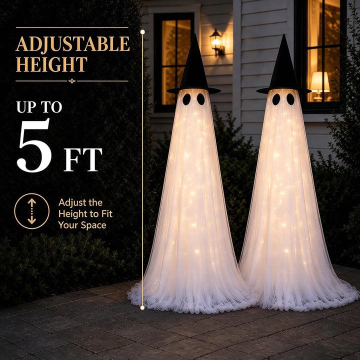 Lot de 2 grands fantômes lumineux de 1,52 m pour décoration extérieure d'Halloween