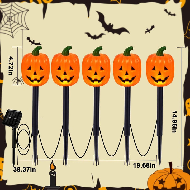 Luzes solares em estacas com abóboras, conjunto de 10, para decoração exterior de Halloween