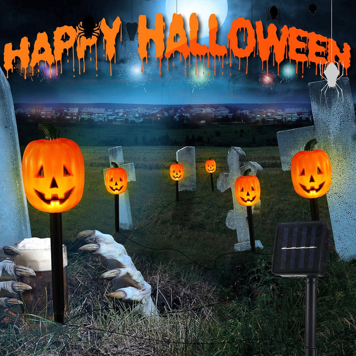 Luzes solares em estacas com abóboras, conjunto de 10, para decoração exterior de Halloween
