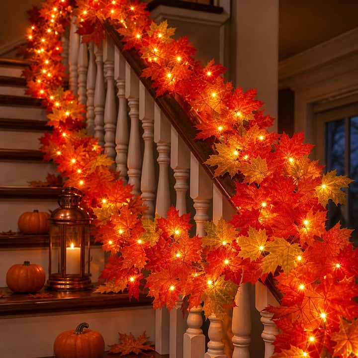Grinalda de outono de 2,7 m com 50 luzes laranja para decoração de Halloween