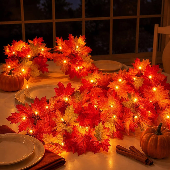 Grinalda de outono de 2,7 m com 50 luzes laranja para decoração de Halloween