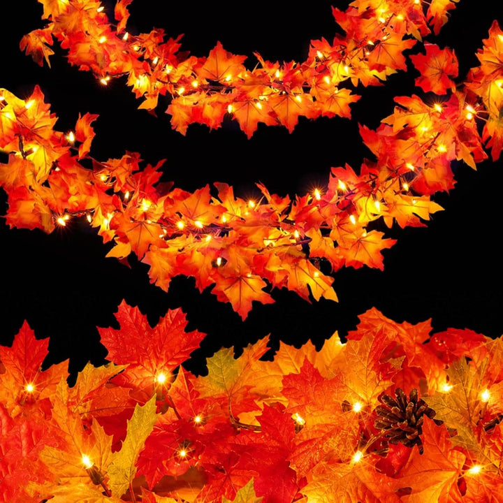 Grinalda de outono de 2,7 m com 50 luzes laranja para decoração de Halloween