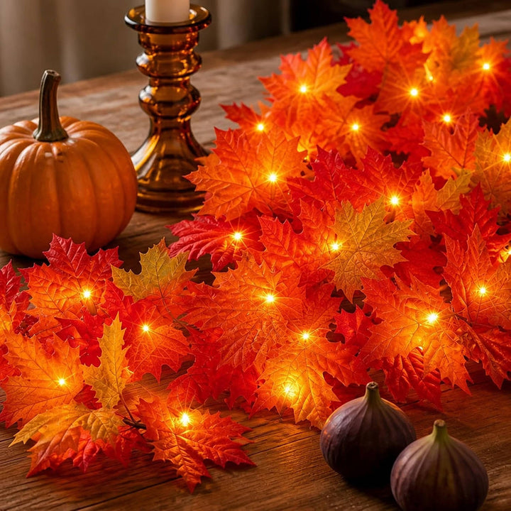 Grinalda de outono de 2,7 m com 50 luzes laranja para decoração de Halloween