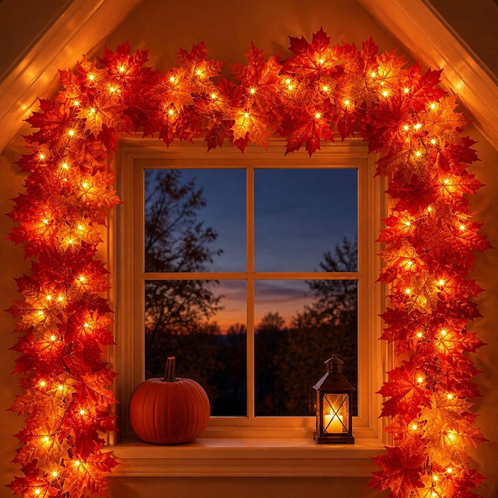Grinalda de outono de 2,7 m com 50 luzes laranja para decoração de Halloween